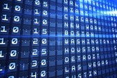 Blue departures board for major usa cities