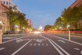 Washington street at night.