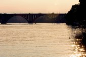 Panoramic view of a bridge at sunset, Key Bridge, Washington DC, USA