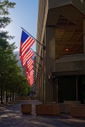 Entrance of J Edgar Hoover Building in Washington DC
